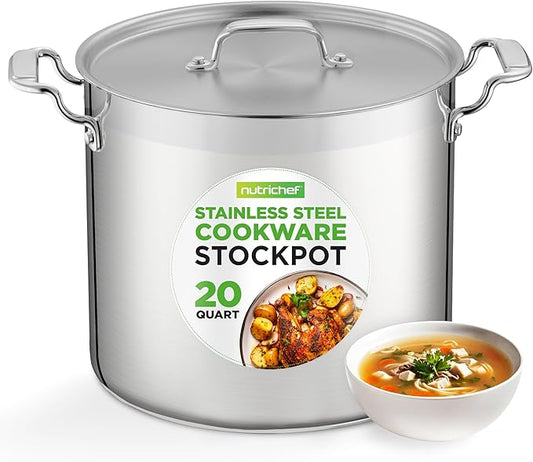 NutriChef 20 Quart Heavy-Duty Stockpot with Stainless Lid - Large Pot for Induction, Gas & Electric Cooktops, Perfect for Soups & Stews by NutriChef%E2%84%A2Kitchen