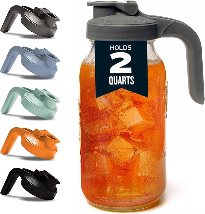 County Line Kitchen Glass Mason Jar Pitcher with Lid - Wide Mouth, 2 Quart (64 oz) - Heavy Duty, Leak Proof - Sun & Iced Tea Pitcher, Cold Brew Coffee, Breast Milk Storage, Water - Gray by CountyLineKitchen