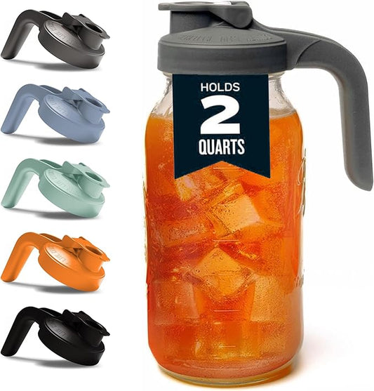 County Line Kitchen Glass Mason Jar Pitcher with Lid - Wide Mouth, 2 Quart (64 oz) - Heavy Duty, Leak Proof - Sun & Iced Tea Pitcher, Cold Brew Coffee, Breast Milk Storage, Water - Gray by CountyLineKitchen