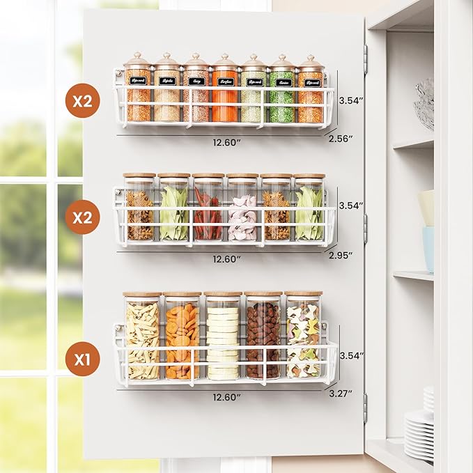 Mystozer 5 Pack Spice Rack Seasoning Organizer Wall Mount, Kitchen Organization Kitchen Storage Spice Shelf Screw or Adhesive Hanging Shelf Basket Spice Organizer Shelf for Kitchen, Pantry (White) - Image 3