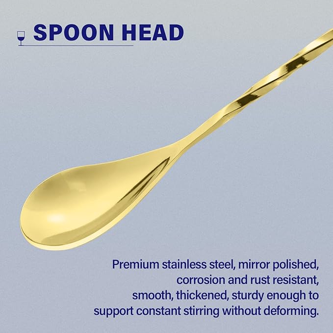 BRIOUT 2 Pcs Bar Spoon, 12 Inches Long Handle Drink Stirrer, Stainless Steel Bar Cocktail Mixing Spoons with Round Base for Stirring, Gold - Image 3