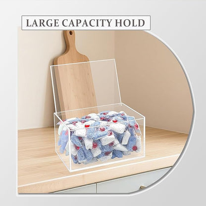 Dishwasher Pod Holder Acrylic with Hinged Lid, Modern Style Dishwasher Cleaner Tablets Container Box for Detergent, Clear