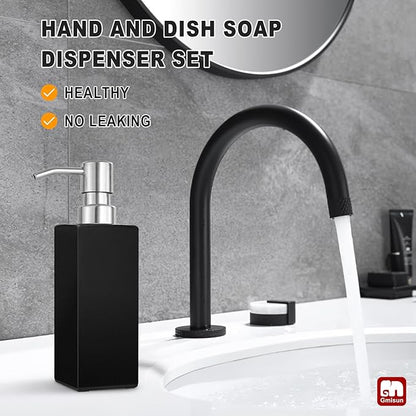 GMISUN Black Soap Dispenser, Hand Soap Dispenser Bathroom, 12 fl oz/350ml Glass Soap Dispensers with Stainless Steel Pump, Refillable Liquid Dish Dispenser for Kitchen, Modern Soap and Lotion Bottles - Image 5