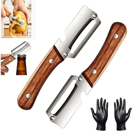 2PCS Multi-Functional Vegetable Peeler for Kitchen with Wooden Handle and Bottle Opener, 2 in 1 Stainless Steel Veggie Peeler Kitchen Gadgets Tool for Fruit Potato Pumpkin Apple Carrot Papaya by Unknown