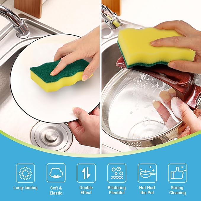 AIDEA Sponges Kitchen, 24 Pack Heavy Duty Dish Sponge, Cleaning Dish Scrubber Sponge for Home and Kitchen, Stink-Free Cleaning Supplies for Pots, Pans - Image 2