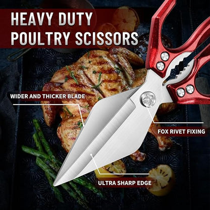 Dream Reach Poultry Shears - Heavy Duty Kitchen Scissors for Food with Ergonomic Handle, Japanese High-Carbon Steel Culinary Shears for Chicken, Meat, Seafood, Bone Cutting, Christmas Gifts (Red) - Image 3