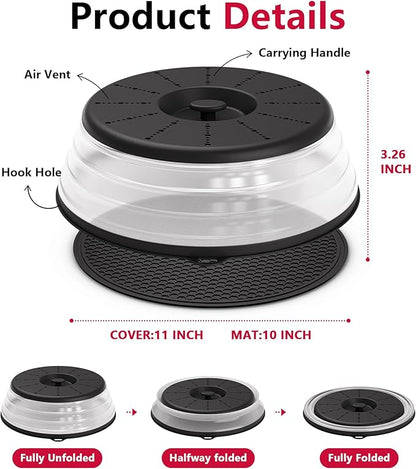 WVM Microwave Splatter Cover & Mat, Vented Collapsible Splatter Guard dish Plate lid & Silicone Round Kitchen Mat for Food, Meal Prep - Image 6
