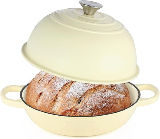 Enameled Cast Iron Bread Oven, Dutch Oven Pot with Lid, 10" Bread Dutch Oven for Sourdough Bread Baking, 6 Quarts Bread Pan with Dome Lid, Non-stick Cookware for Homemade Bread, Beige