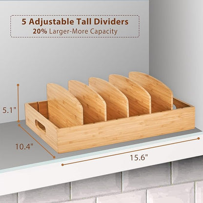 Umilife Extra Large Kitchen Cabinet & Drawer Organizer, Bamboo Lid Holder with 5 Tall Adjustable Dividers, Pantry Organization and Storage for Food Container Lid - Image 2