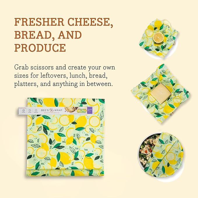 Bee's Wrap - Limited Edition - Beeswax Wraps for Food - Cut to Size 14x52" Beeswax Wrap Roll - Plastic Free Made in USA Reusable Natural Food Wrap - Fresh Squeeze Print - Image 5