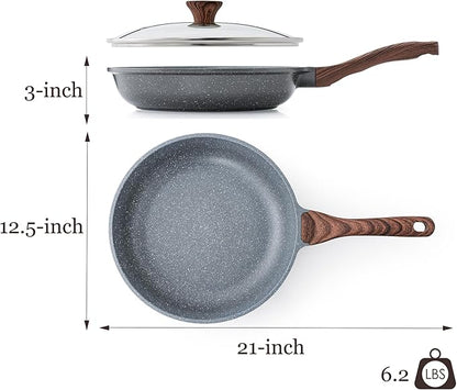 SENSARTE Nonstick Frying Pan Skillet with Lid, Omelet Pan with Cover, Healthy Cooking Chef's Pan, Kitchen Cooking Pan, Free of Intentionally Added PFOA/PFOS (12.5inch + Glass Lid) - Image 9