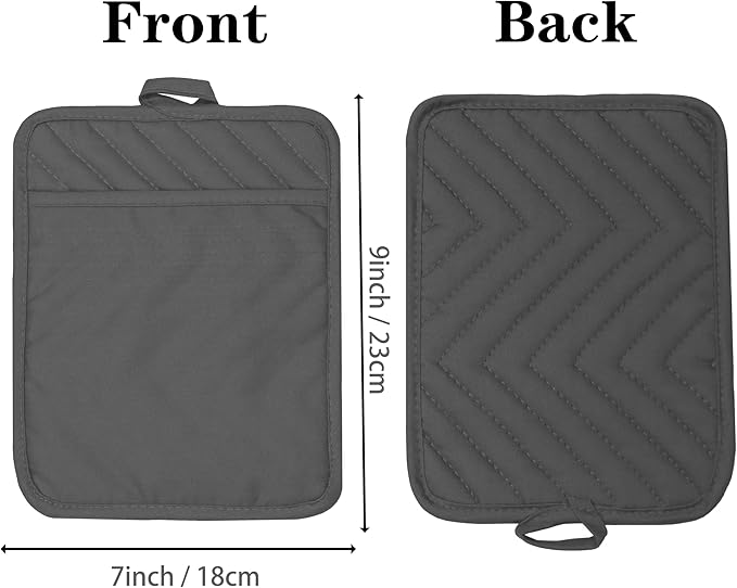 Oven Pot Holder with Pocket Cotton Heat Resistant Coaster Potholder Kitchen Hot Pad Oven Mitts for Cooking Square 7"x9"Set of 5 (Grey) - Image 2