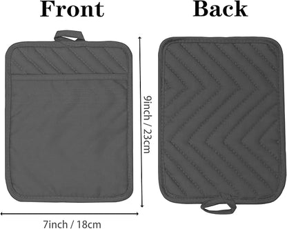 Oven Pot Holder with Pocket Cotton Heat Resistant Coaster Potholder Kitchen Hot Pad Oven Mitts for Cooking Square 7"x9"Set of 5 (Grey) - Image 2