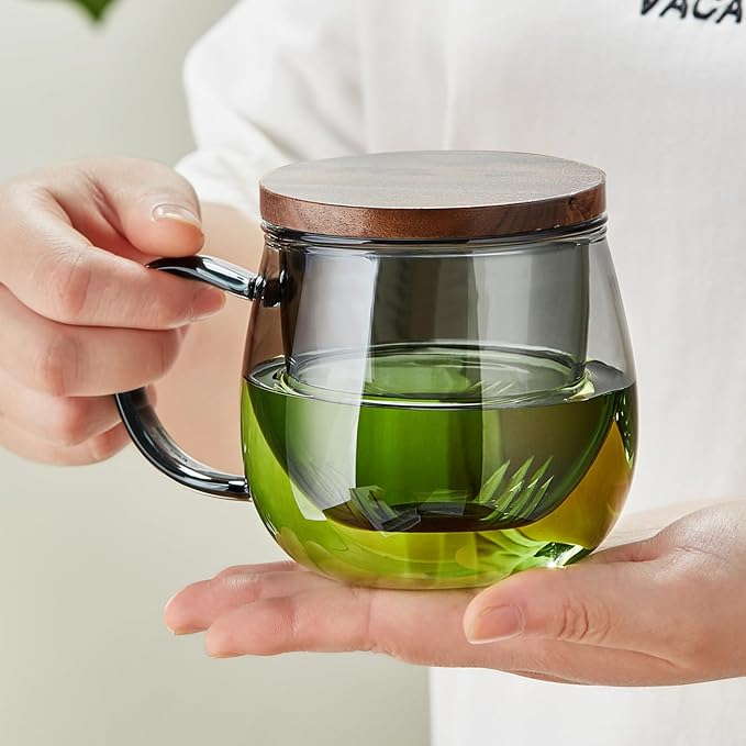 17 OZ Glass Tea Cup with Infuser and Lid, 500 ML Large Borosilicate Teacup, Clear Mug for Loose Leaf Tea, Blooming Tea, Tea Bags - Perfect Christmas or Birthday Gift for Women - Image 7
