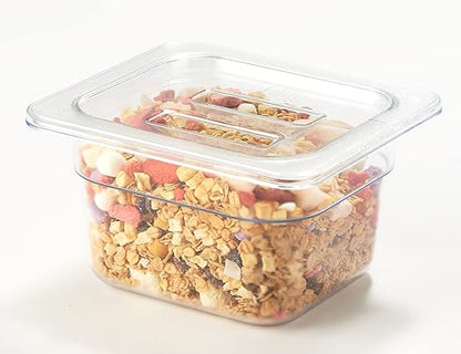 CURTA 6 Pack NSF Food Pan Cover, 1/6 Size Clear Polycarbonate Lid with Handle for Commercial Food Pan, Dishwasher & Freezer Safe Plastic Clear