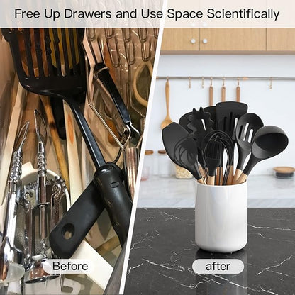 LATCHHOOK White Large Utensil Holder for Kitchen Counter, High 7.2” Glossy Ceramic Utensils Crock for Countertop, Spatula Cooking Utensil Holder Easy to Clean for Farmhouse 7.2×5.8 INCH - Image 5