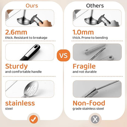 Stainless Steel Cooking Spoons Set, Large Serving Spoons Stainless Steel with Soup Ladle, Solid Spoon & Slotted Spoon, 3-Piece Thickened Metal Cooking Spoon for Kitchen Serving & Cooking