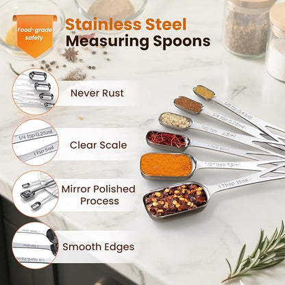 6PCS Narrow Measuring Spoons Set, Stainless Steel Measuring Spoon Fits in Spice Jars, Metal Teaspoon Measuring Spoons, Rectangular Tablespoon, Long Measuring Spoons for Dry & Liquid Ingredients - Image 6