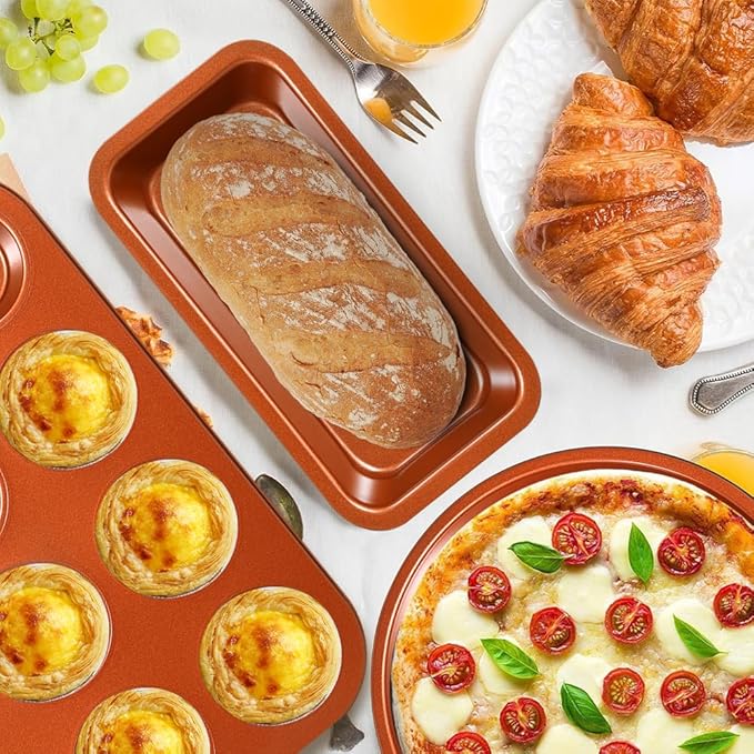 11-Piece Nonstick Baking Pans Set - Professional Grade Carbon Steel Bakeware with Premium Coating- Dishwasher Safe, Stackable, Oven Safe to 450°F (Two Layer Color) - Image 7