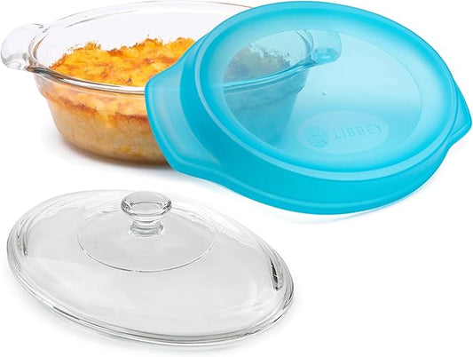 Libbey Baker’s Premium 3 Piece Glass Baking Dish Set, Stackable, Space Saving Casserole Dish with Lid Set, Baking Glassware for Casseroles, Desserts by Libbey