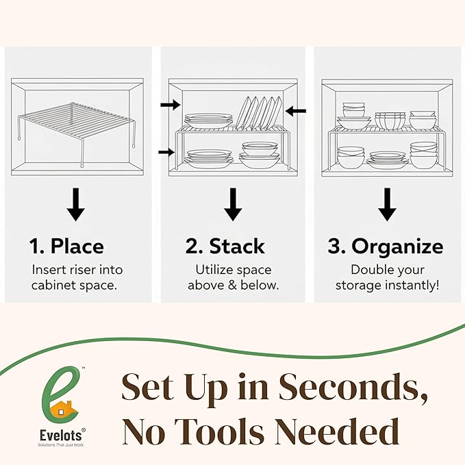 Evelots Kitchen Cabinet Wire Shelf Organizer/Rack - 2 Pack Sturdy Metal Shelf Risers - Double Your Counter Space - Great for Kitchen, Freezer, Pantry and Bathroom - Rustproof - Black - Image 5