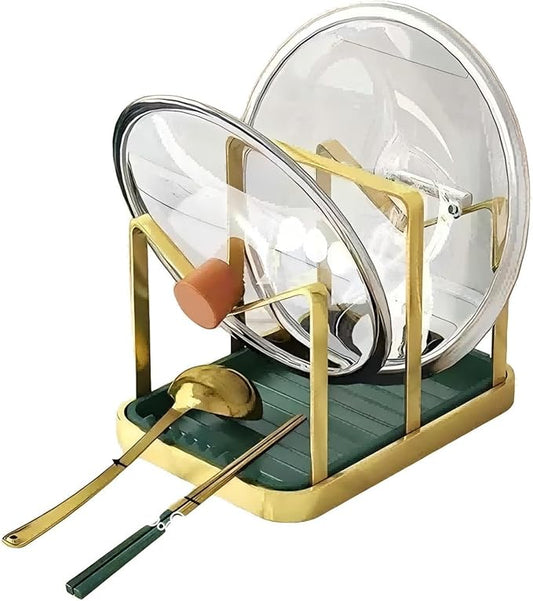 Lid Stand Lid Organizer Pot Lid Rack Holder for Utensils in Kitchen Cabinet Spatula Rack,Cutting Boards,Spoon Storage Gold