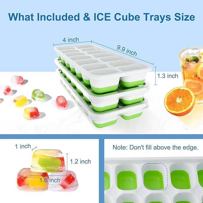 Ice Cube Tray, Ice Cube Trays for Freezer 3 Pack with Lids, Ice Tray Easy-Release, Ice Trays for Freezer Stackable, Silicone Ice Cube Tray for Drinks, Coffee - BPA-Free and Odor-Free - Image 7