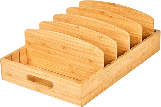 Umilife Extra Large Kitchen Cabinet & Drawer Organizer, Bamboo Lid Holder with 5 Tall Adjustable Dividers, Pantry Organization and Storage for Food Container Lid by Umilife
