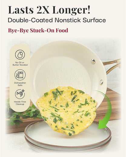 GOTHAM STEEL 10 Inch Non Stick Frying Pans Nonstick Frying Pan, Nonstick Pan, Cooking Pans, Non stick Skillet, Non-Stick Pan, 100% PFOA Free Ceramic Coating, Dishwasher Safe, Navy Cream