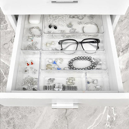 Manalete Drawer Organizers Set of 12, 4 Sizes Clear Plastic Drawer Organizers and Storage Bins for Kitchen, Bathroom, Office, Dresser Desk Drawer Organizer Tray for Jewelry, Makeup, Junk, Gadgets - Image 6