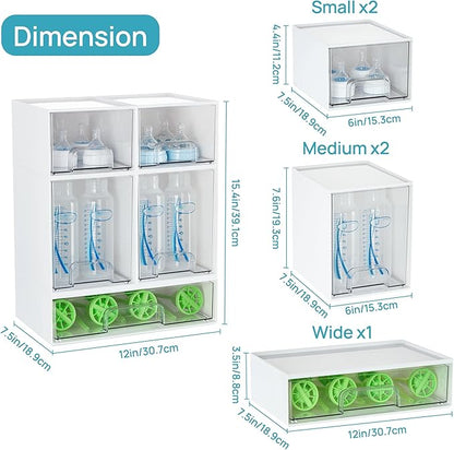 Vtopmart Stackable Storage Drawers Set of 5, Plastic Organizer Bins for Baby Bottle, Beauty Supplies Storage, Ideal for Kichen Countertop, Vanity, Bathroom, Cabinet, Pantry Organization,White - Image 3