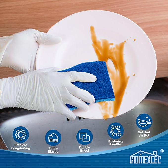 HOMEXCEL Sponges Kitchen 24pcs Non-Scratch for Dishes, Blue Scrub Cleaning Sponge for Non-Coated Cookware, Dishes, Pots, Pans, Dual Sided Dish Sponge for Kitchen, Household, Bathroom - Image 3