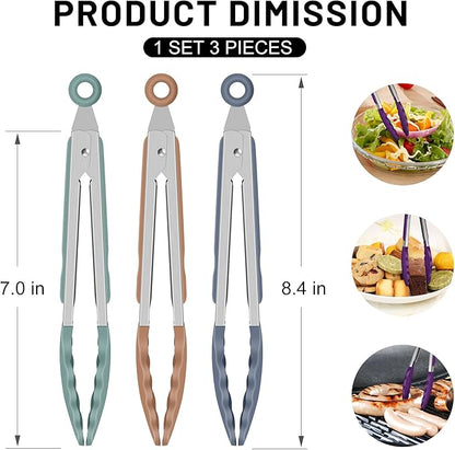 Hotec Mini Silicone Kitchen Tongs for Cooking - 7-Inch Small Serving Tongs with Silicone Tips, Set of 3 (Neutral) - Image 3