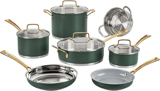 Cuisinart Cookware Set, 11 Piece Stainless Steel Cookware Pots and Pans, Home and Kitchen Durable Stainless Steel for Everyday Cooking, Matte Thyme, MT89G-11 by Cuisinart