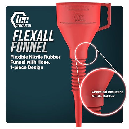 TEC Products FlexAll Long Flexible Funnels - Automotive Oil Funnel with Hose, Durable Nitrile Rubber for Oil Change, Transmission Funnel Fluid, Diesel, Fuel, Gas - Made in USA - Red (16 x 5 Inches) - Image 2