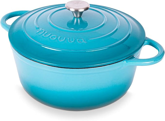 Nuovva Enamelled Cast Iron Dutch Oven Pot with Lid 6.4 Quart Non Stick Casserole Pot – Heavy Duty & Oven Safe up to 500° F for Bread Baking, Braising, Stews, Roasting – 28cm Light Blue by Nuovva