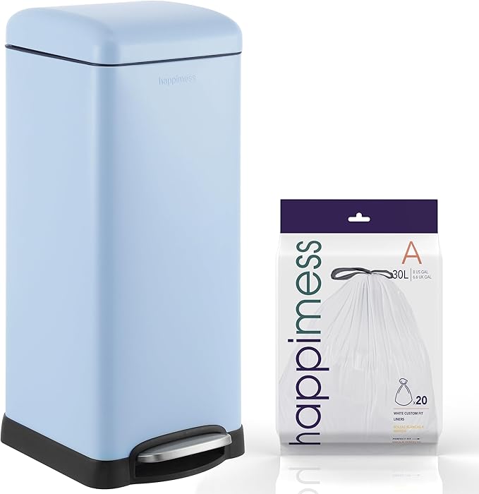 happimess HPM1007I Betty Retro 8-Gallon Step-Open Trash Can, Fingerprint Resistant, Modern, Minimalistic for Home, Kitchen, Laundry Room, Office, Bedroom, Bathroom, Tide Pool Blue by Happimess