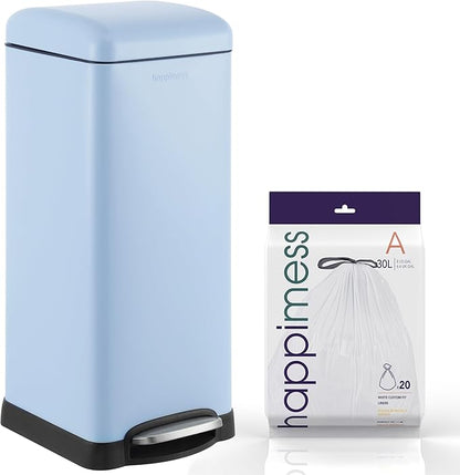 happimess HPM1007I Betty Retro 8-Gallon Step-Open Trash Can, Fingerprint Resistant, Modern, Minimalistic for Home, Kitchen, Laundry Room, Office, Bedroom, Bathroom, Tide Pool Blue by Happimess