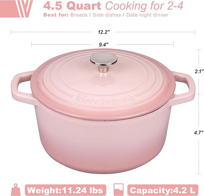VORRINGARD Enameled Cast Iron Dutch Oven Pot with Lid, for Bread Baking, Round Bread Oven- include Sourdough Bread Baking Supplies set, 4.5QT, Pink - Image 2