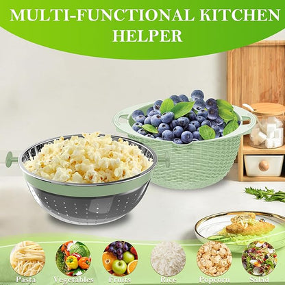 4 in 1 Colander with Bowl Set, Food Strainers and Colanders, Colander for Kitchen, Pasta Strainer, Fruit Washing Bowl, Kitchen Essentials Strainer Basket Bowl, Green, Christmas & New Year Gifts - Image 5