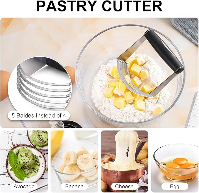 Pastry Cutter, Biscuit Cutter, Dough Scraper, Silicone Baking Mats, Stainless Steel Pastry Blender Set, Dough Cutter Biscuit Cutter Baking Pastry Mat Dough Blender Tools & Pastry Utensils (5 Pcs/Set) - Image 5