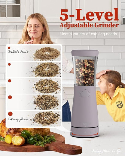 Electric Salt and Pepper Grinder Set with Storage Base, Stainless Steel Rechargeable Salt and Pepper Grinder Set with 4.5 oz Large Capacity, 1.8" Wide Mouth, Adjustable Coarseness, Ideal for Kitchen - Image 2