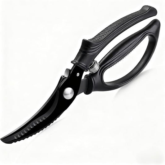 Poultry Shears, Kitchen Shears with Spring Loaded, Heavy Duty Poultry Scissors for Meat, Chicken,Turkey, Anti-Slip Handle,Safety Lock,Dishwasher Safe(Black)
