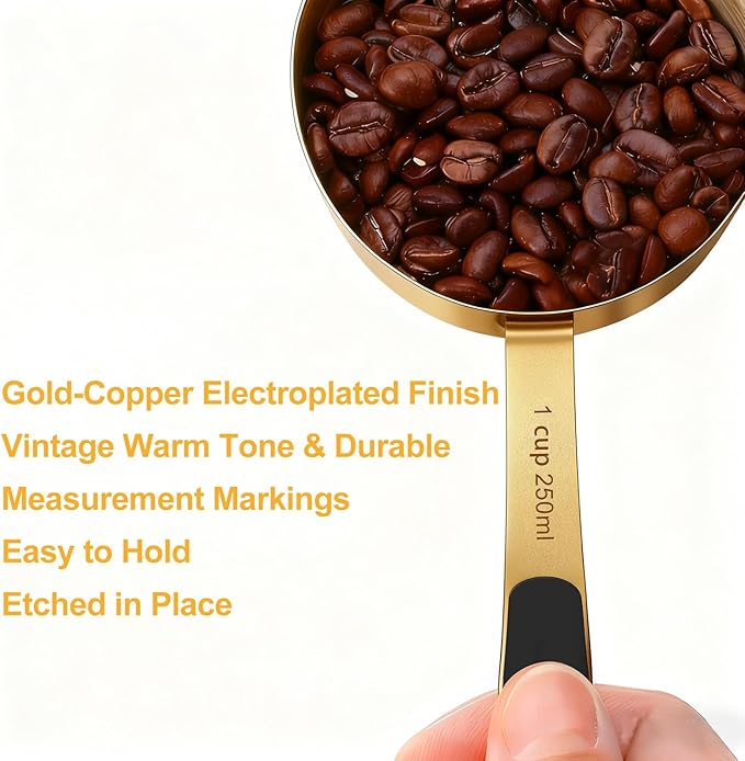 Bopei Measuring Cups and Spoons Set, Gold Electroplated Stainless Steel 10 Piece for Cooking and Baking (5 Cups + 5 Spoons Gold) - Image 6
