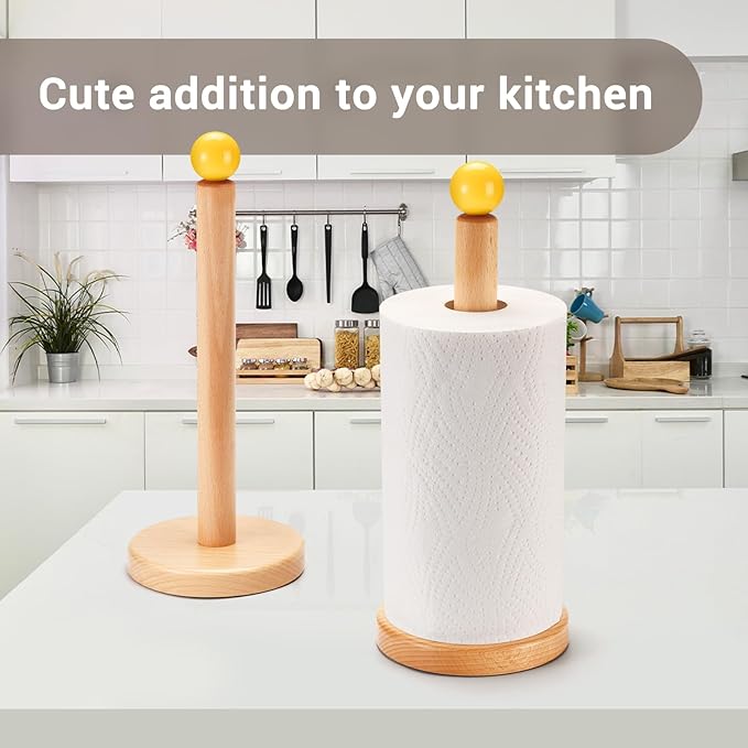 Paper Towel Holder, Wooden Kitchen Roll Stand (Yellow Ball)