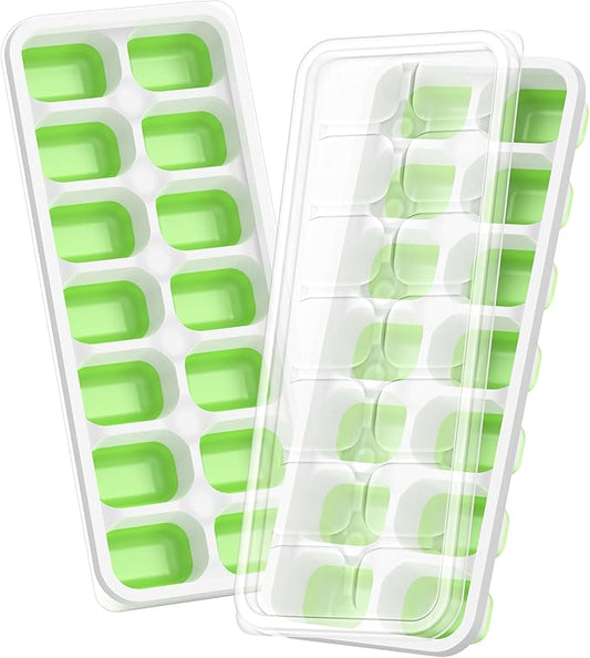 ChefAide Ice Cube Tray with Lid, 2 Packs 28 Cubes Durable Stackable Ice Cube Trays for Freezer with Removable Lids, Easy-Release Plastic & Silicone Ice Tray for Cocktail, Coffee by ChefAide