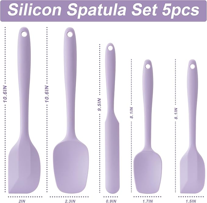 Silicone Spatula Set, 5 Piece Food Grade Rubber Spatulas for Baking, Cooking, and Mixing High Heat Resistant Non Stick Dishwasher Safe BPA-Free (Lavender) - Image 2