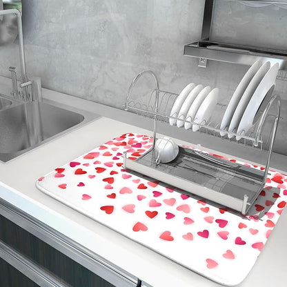 Valentine's Day Dish Drying Mat for Kitchen Counter Hearts Holiday Microfiber Absorbent Dish Draining Reusable Washable Foldable Extra Large 18"x24" - Image 5