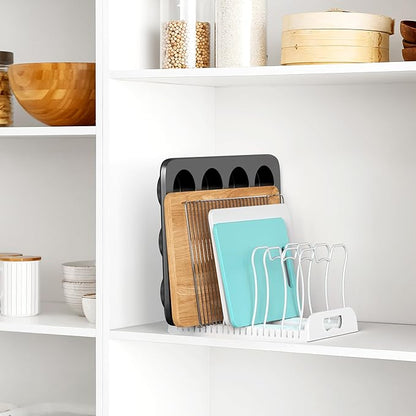 Simple Houseware 7 Compartments Adjustable Pan Organizer, White - Image 3