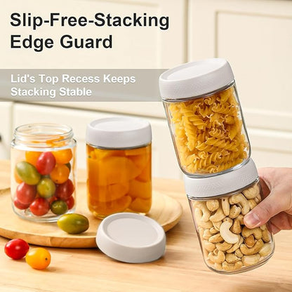 NETANY 6-pack 16oz Glass jars with Airtight Lids, Overnight Oats Containers with Lids, Wide mouth Mason Salad jars, Glass Food Storage Containers for Snacks Yogurt Spice Sugar-White - Image 4